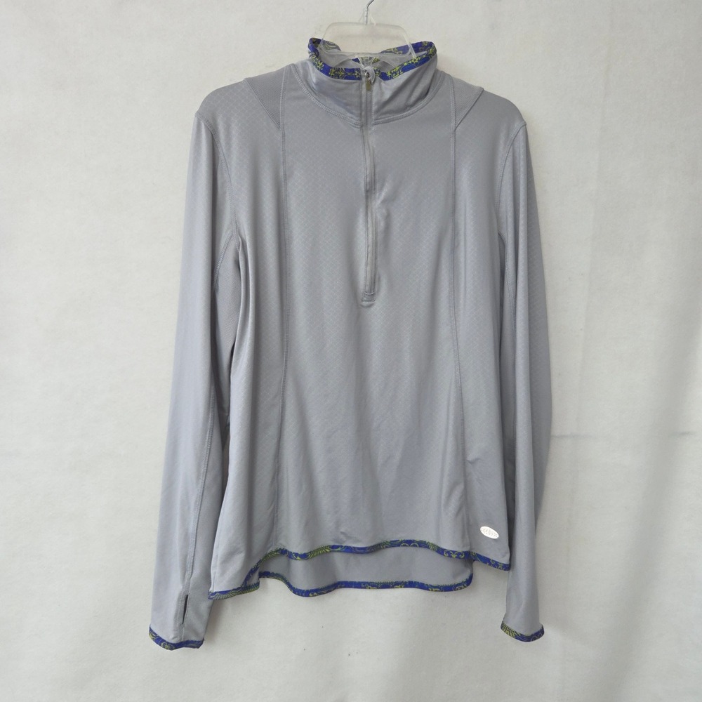 Reel Legends Pullover‎ Top Womens Large Gray Quarter Zip Long Sleeve Thumbholes